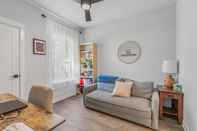 5308 Evans Ave Unit 2, Austin, TX 78751 - office area featuring wood finished floors, ceiling fan, and baseboards