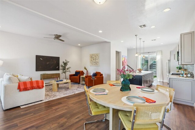 906 Linden St Unit A, Austin, TX 78702 - dining room featuring dark wood-style flooring, recessed lighting, and ceiling fan