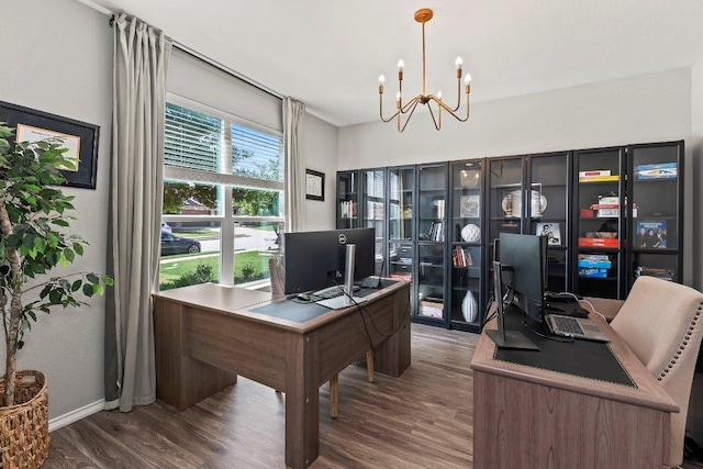 1116 Brenham Ln, Leander, TX 78641 - office area with a chandelier and wood finished floors