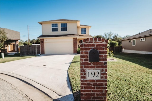 traditional-style house with driveway, a garage, and brick siding