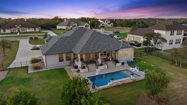 3720 Deep Pocket Dr, Leander, TX 78641 - rear view of property with an outdoor hangout area, roof with shingles, a residential view, and a patio area