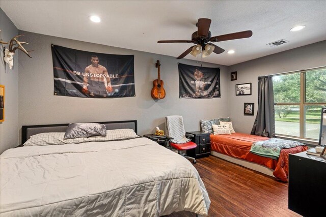 1619 Twin Island Dr, Lockhart, TX 78644 - bedroom with wood finished floors, recessed lighting, and ceiling fan