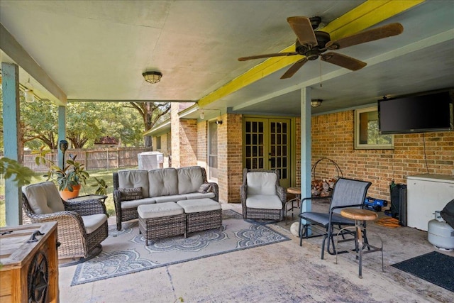 1619 Twin Island Dr, Lockhart, TX 78644 - view of patio / terrace with an outdoor hangout area and a ceiling fan