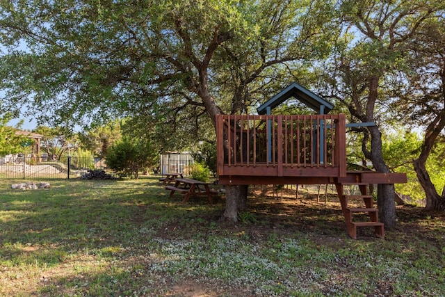 view of yard with a deck