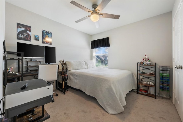 651 Bayberry Cir, Buda, TX 78610 - bedroom with light carpet and ceiling fan