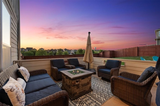651 Bayberry Cir, Buda, TX 78610 - view of patio featuring an outdoor living space with a fire pit and a fenced backyard