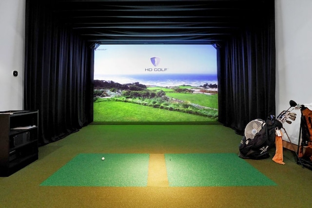 3204 Aztec Fall Cv, Austin, TX 78746 - recreation room with carpet floors and golf simulator