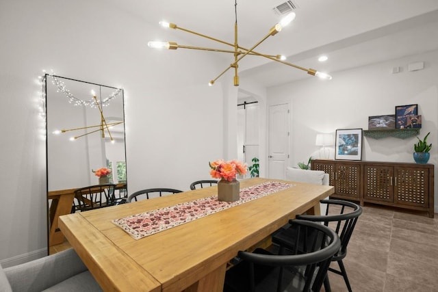 dining space featuring a chandelier