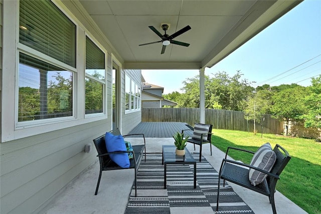 10207 Buster Dr, Austin, TX 78748 - view of patio with ceiling fan and an outdoor living space