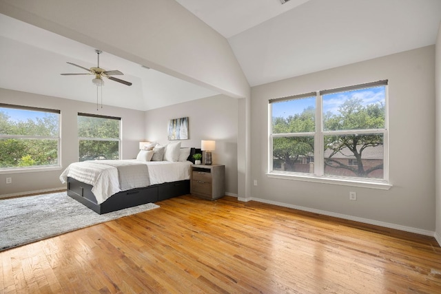 701 Stansted Manor Dr, Pflugerville, TX 78660 - bedroom with light wood-type flooring, ceiling fan, and high vaulted ceiling