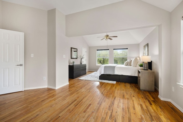 701 Stansted Manor Dr, Pflugerville, TX 78660 - bedroom featuring lofted ceiling, light wood finished floors, baseboards, and ceiling fan