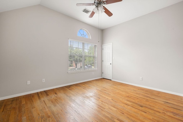 701 Stansted Manor Dr, Pflugerville, TX 78660 - empty room with a ceiling fan, light wood-type flooring, and vaulted ceiling