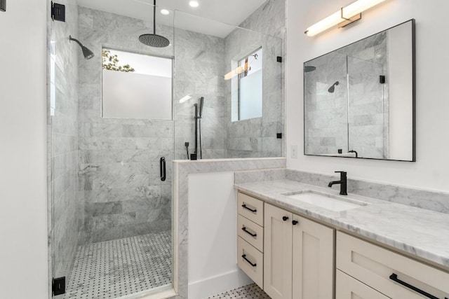 1908 Goodrich Ave Unit B, Austin, TX 78704 - full bathroom with a stall shower, vanity, and recessed lighting