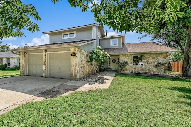 6201 Sun Vista Dr, Austin, TX 78749 - traditional home with stone siding, driveway, and a shingled roof