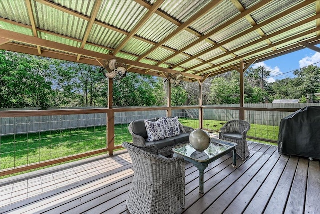 deck with area for grilling and an outdoor living space