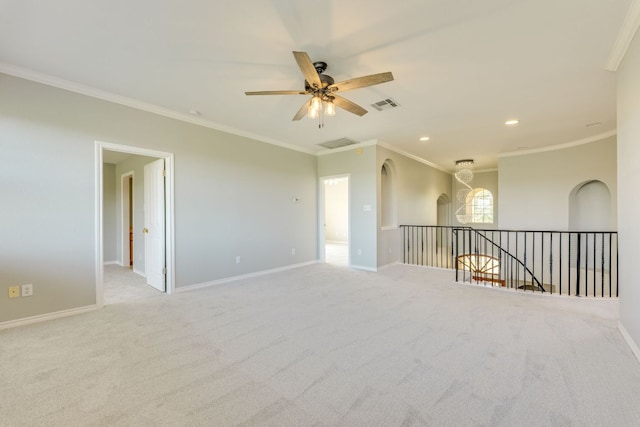 5133 Valburn Ct, Austin, TX 78731 - empty room featuring recessed lighting, a ceiling fan, carpet, and crown molding