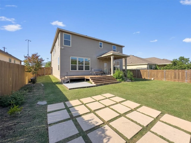 7609 Lazy Creek Dr, Austin, TX 78724 - rear view of house with a fenced backyard, a patio, and a deck