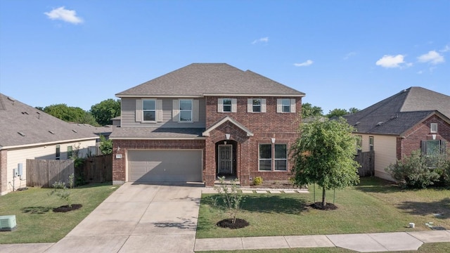 7609 Lazy Creek Dr, Austin, TX 78724 - traditional home featuring brick siding, a garage, driveway, and roof with shingles