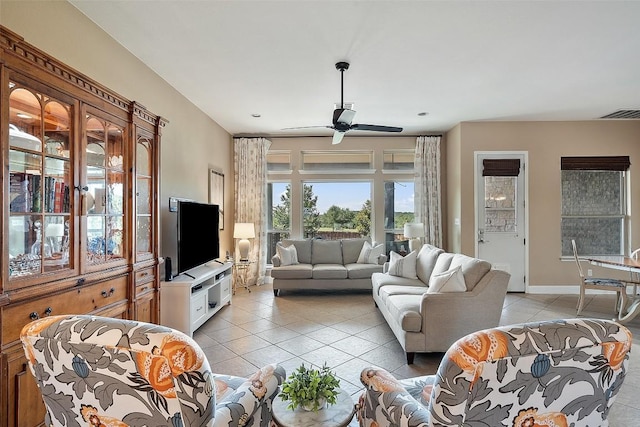 937 Wild Rose Dr, Austin, TX 78737 - living room with light tile patterned floors and ceiling fan