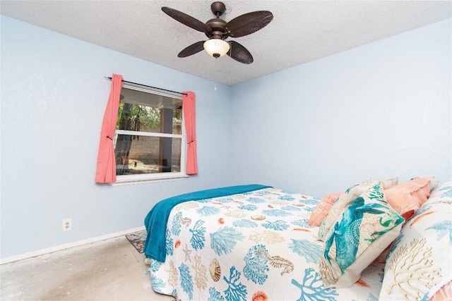 12 Catalpa Ct, Belton, TX 76513 - bedroom with baseboards, a textured ceiling, ceiling fan, and concrete flooring