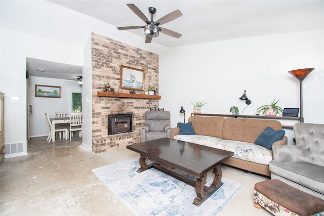 12 Catalpa Ct, Belton, TX 76513 - living room with a ceiling fan, concrete flooring, and vaulted ceiling