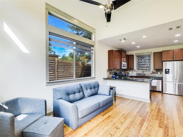 614 Terrell Hill Dr Unit B, Austin, TX 78704 - living area with light wood-style flooring, recessed lighting, and ceiling fan