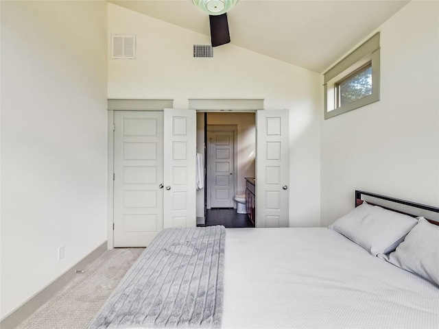 614 Terrell Hill Dr Unit B, Austin, TX 78704 - carpeted bedroom featuring lofted ceiling and baseboards