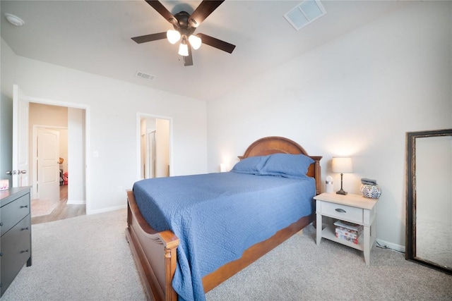 bedroom with carpet floors, baseboards, and a ceiling fan