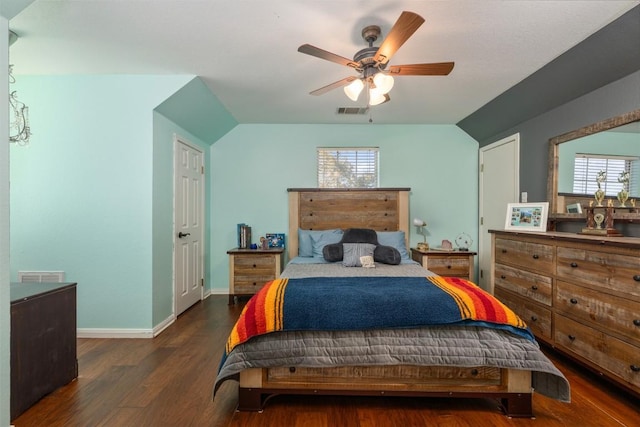155 Gabriel Farms Dr, Hutto, TX 78634 - bedroom featuring lofted ceiling, wood finished floors, baseboards, and a ceiling fan