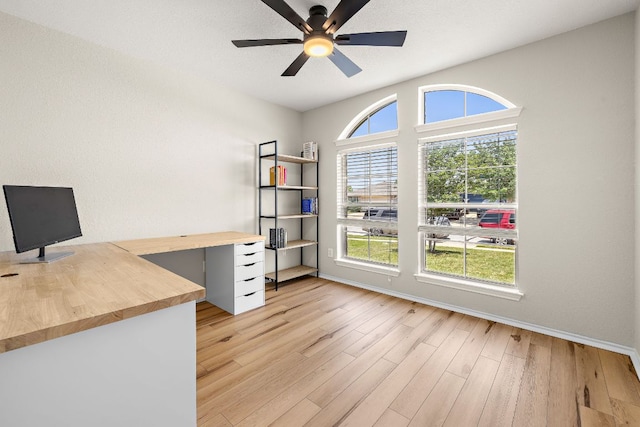 1107 Remington Dr, Leander, TX 78641 - office area with ceiling fan and light wood finished floors
