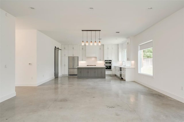 1305 Village W Dr, Austin, TX 78733 - unfurnished living room with finished concrete flooring and a barn door