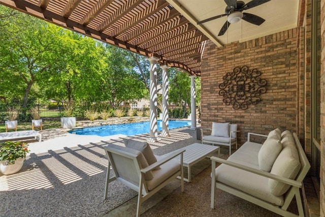 805 Parkwood Ct, Mckinney, TX 75072 - view of patio featuring a pergola, ceiling fan, and an outdoor living space