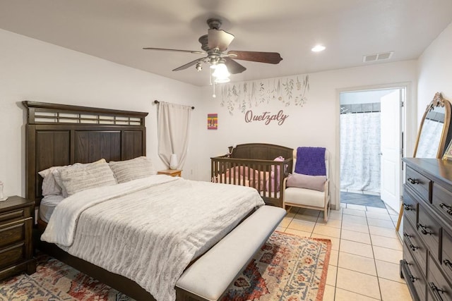 176 Old Lexington Rd Unit C, Elgin, TX 78621 - bedroom featuring light tile patterned floors, ceiling fan, and recessed lighting