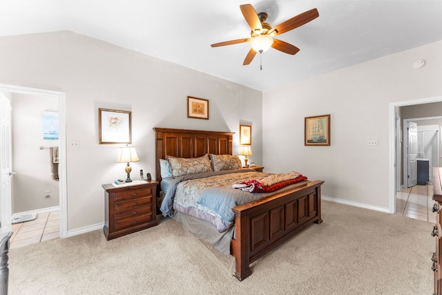 221 Breakaway Rd, Cedar Park, TX 78613 - bedroom featuring light colored carpet, light tile patterned floors, baseboards, and a ceiling fan