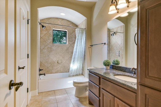 1036 Liberty Park Dr Unit 20, Austin, TX 78746 - full bathroom featuring tile patterned floors, shower / tub combo with curtain, toilet, and vanity