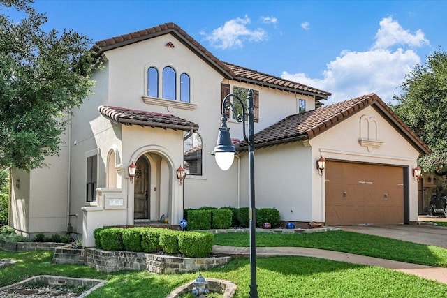 1036 Liberty Park Dr Unit 20, Austin, TX 78746 - mediterranean / spanish house with a tiled roof, an attached garage, driveway, and stucco siding