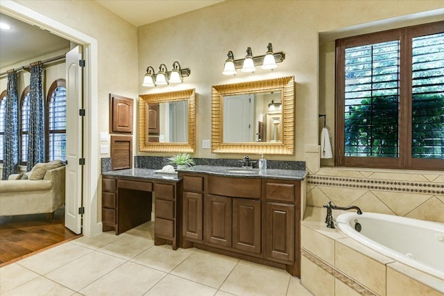 1036 Liberty Park Dr Unit 20, Austin, TX 78746 - full bathroom with a garden tub, tile patterned floors, plenty of natural light, and vanity