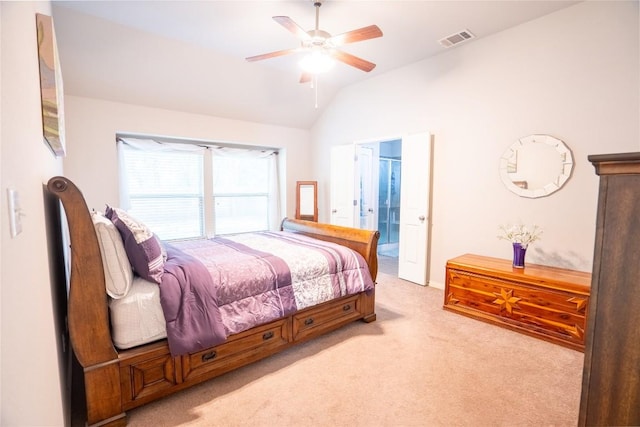 411 Tilly Ln, Buda, TX 78610 - bedroom featuring lofted ceiling, light colored carpet, and a ceiling fan