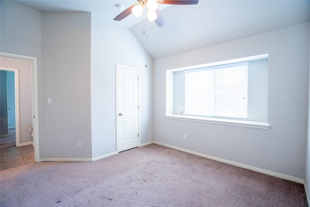 411 Tilly Ln, Buda, TX 78610 - unfurnished bedroom with carpet, vaulted ceiling, and ceiling fan