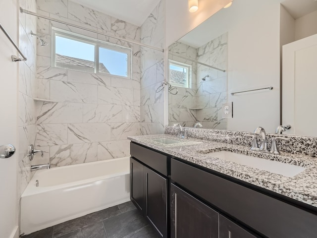 full bathroom featuring healthy amount of natural light, shower / washtub combination, and double vanity
