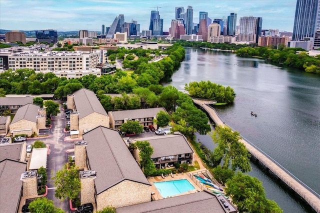 500 E Riverside Dr Unit 264, Austin, TX 78704 - drone / aerial view of a view of skyline and a nearby body of water