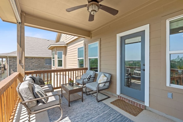 407 Stone View Trl, Austin, TX 78737 - balcony featuring a ceiling fan and an outdoor hangout area