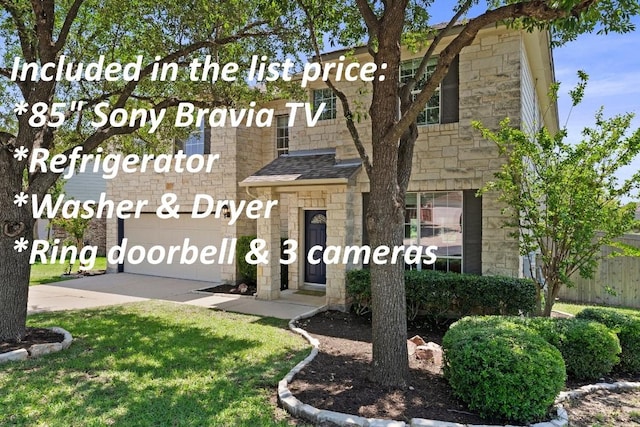 4502 Western Lake Dr, Round Rock, TX 78665 - view of front of property featuring stone siding, an attached garage, driveway, and a shingled roof