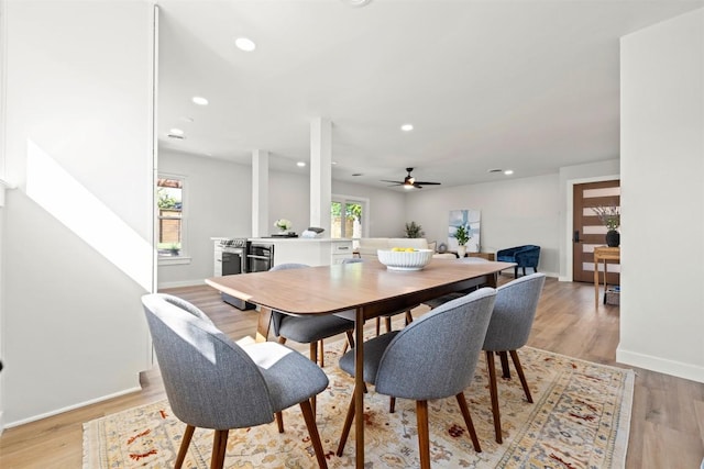 616 Bissonet Ln, Austin, TX 78752 - dining space with ceiling fan, light wood-style flooring, and recessed lighting