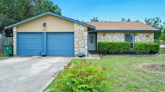 708 Chestnut Xing, Cedar Park, TX 78613 - single story home with stone siding, concrete driveway, and a front lawn