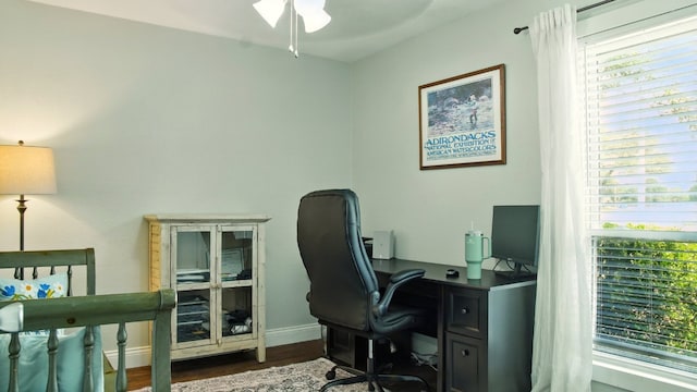 708 Chestnut Xing, Cedar Park, TX 78613 - office with wood finished floors, a ceiling fan, and baseboards
