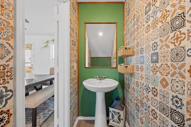 bathroom featuring wood finished floors