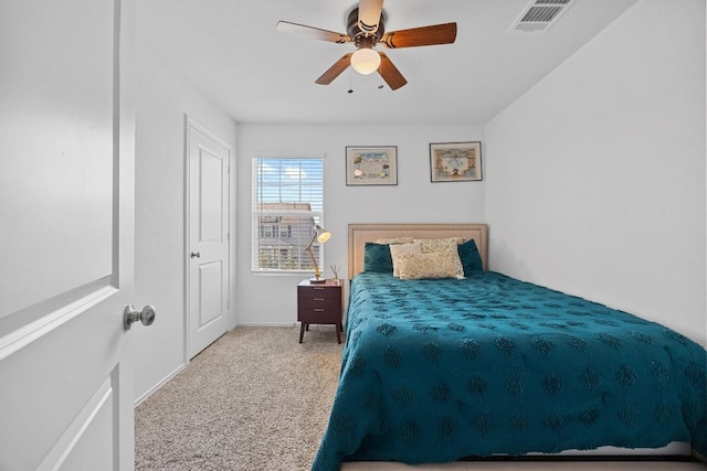 bedroom with carpet flooring and a ceiling fan