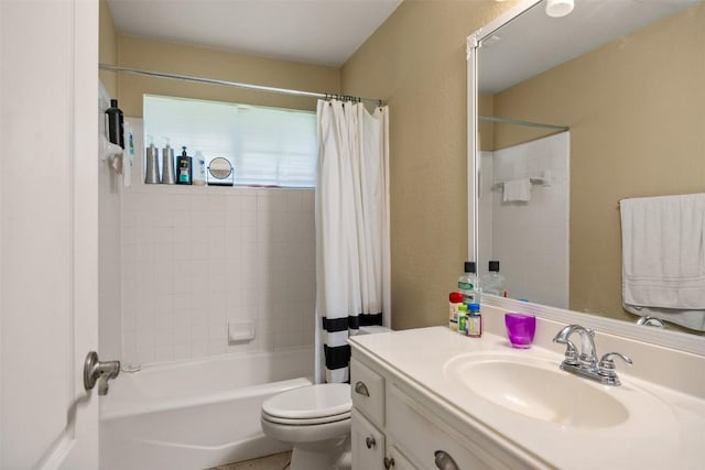 2025 Saint Andrews Dr, Round Rock, TX 78664 - bathroom with vanity, toilet, and shower / bathtub combination with curtain