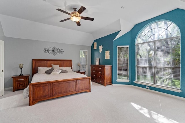 2025 Saint Andrews Dr, Round Rock, TX 78664 - bedroom featuring lofted ceiling, light colored carpet, baseboards, and a ceiling fan